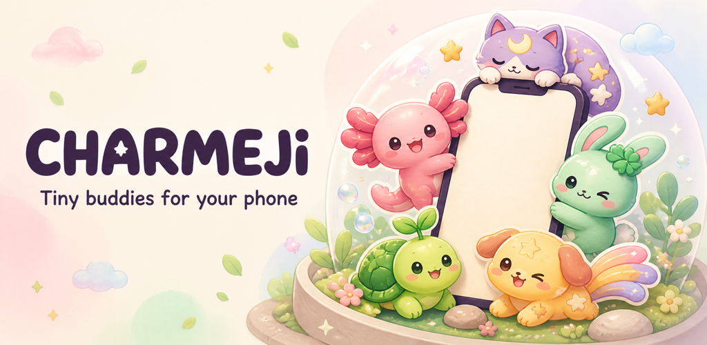 Charmeji’s colorful screen pets gathered around a phone